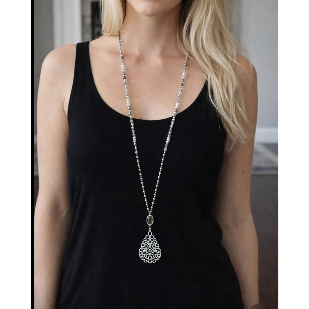 Pomina Silver Chain Beaded Tear Drop  Pendent New